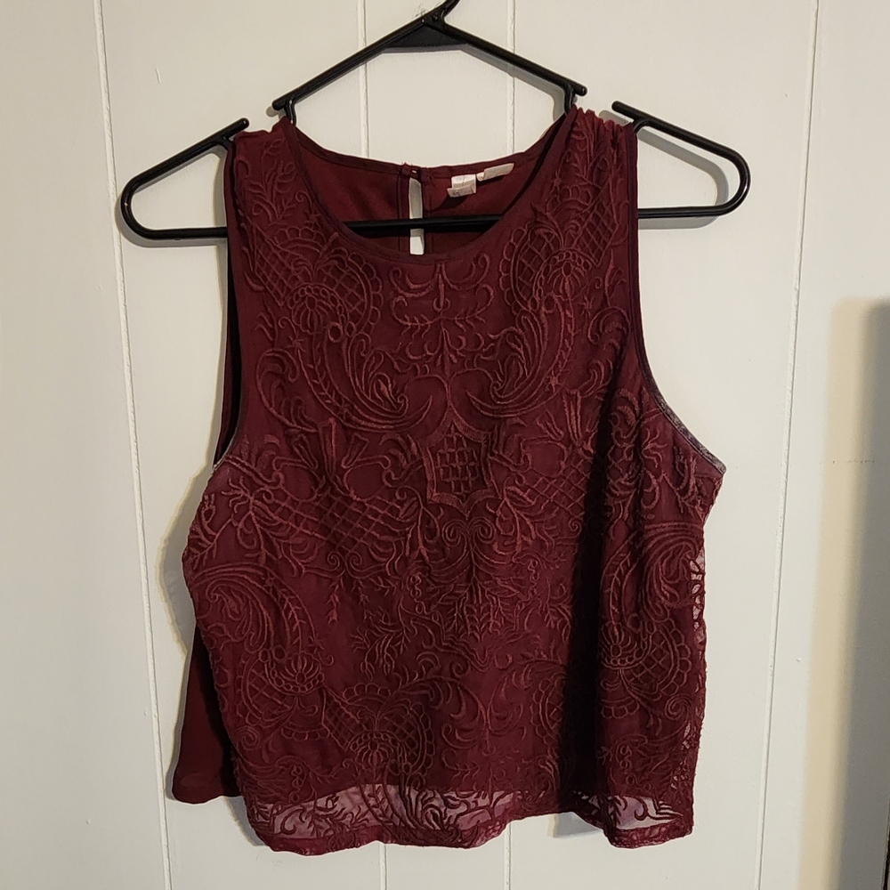 Embroidered maroon top